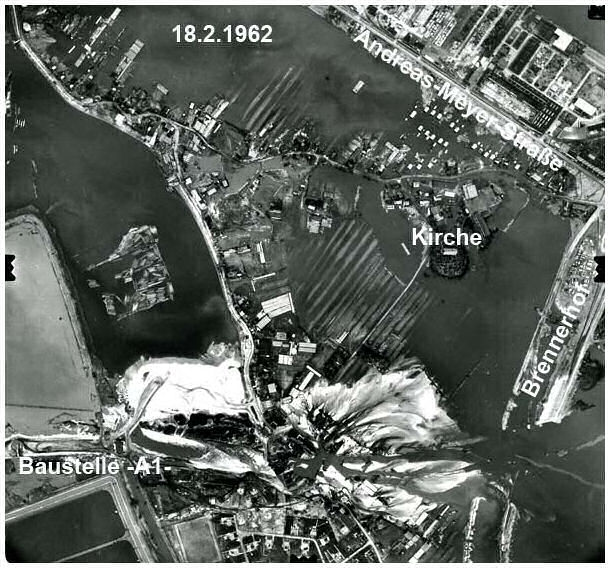 Sturmflut 1962 - Luftaufnahme der überschwemmten Gebiete